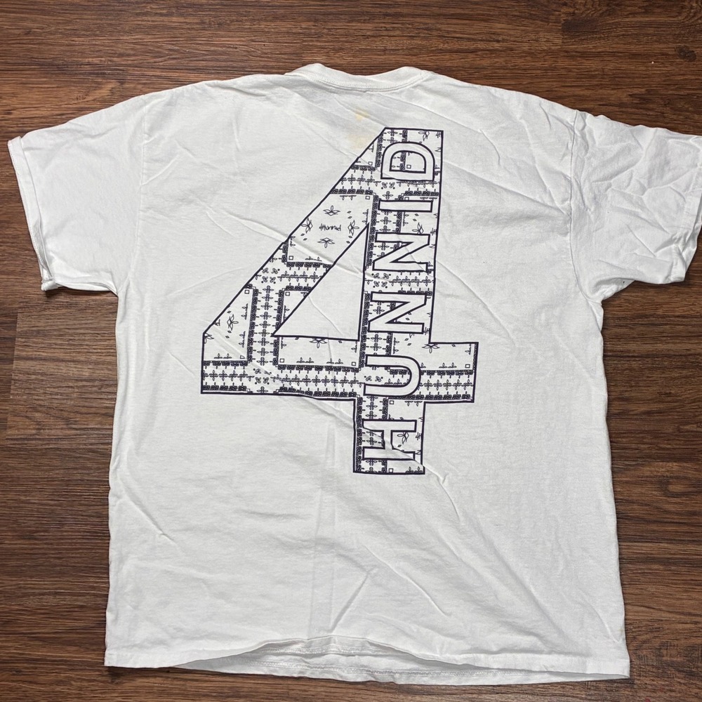 4Hunnid Bandana Print Logo T-Shirt White Men's XL Front Back Graphic Tee
